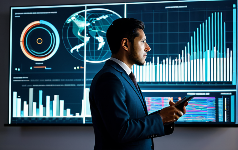 A professional data scientist, fully clothed in a modest business suit, intently analyzing a large, glowing holographic projection of complex data visualizations, including charts, graphs, and patterns. The environment is a modern, sleek data analytics center with sophisticated computer workstations and muted ambient lighting. The focus is on the insightful analysis of customer data, representing the 'data is king' concept. professional photography, high-resolution, perfect anatomy, correct proportions, well-formed hands, proper finger count, natural body proportions, natural pose, safe for work, appropriate content, fully clothed, professional.