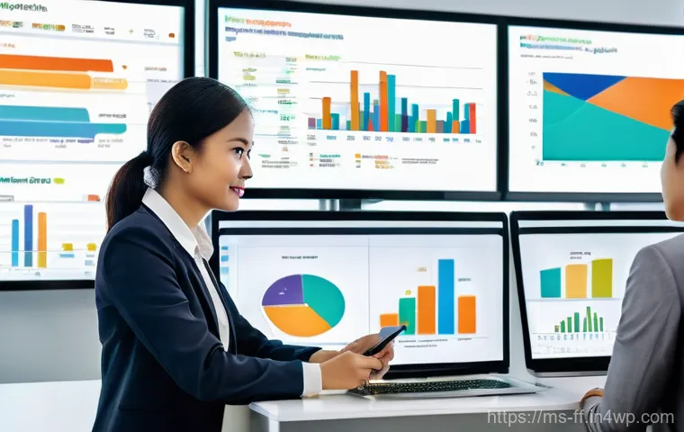 하이퍼 퍼스널라이제이션을 위한 데이터 시각화 - **Prompt 1: "The Insightful Dashboard"**
A diverse team of professionals, including men and wome...