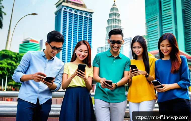 하이퍼 퍼스널라이제이션을 위한 고객 세분화 기법 - A diverse group of young Malaysian adults in a modern urban setting, engaging with various digital d...