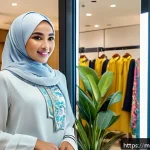 Home 18 하이퍼 퍼스널라이제이션과 패션 산업의 변화 - A modern Malaysian fashion boutique interior featuring a smart mirror displaying personalized clothi...